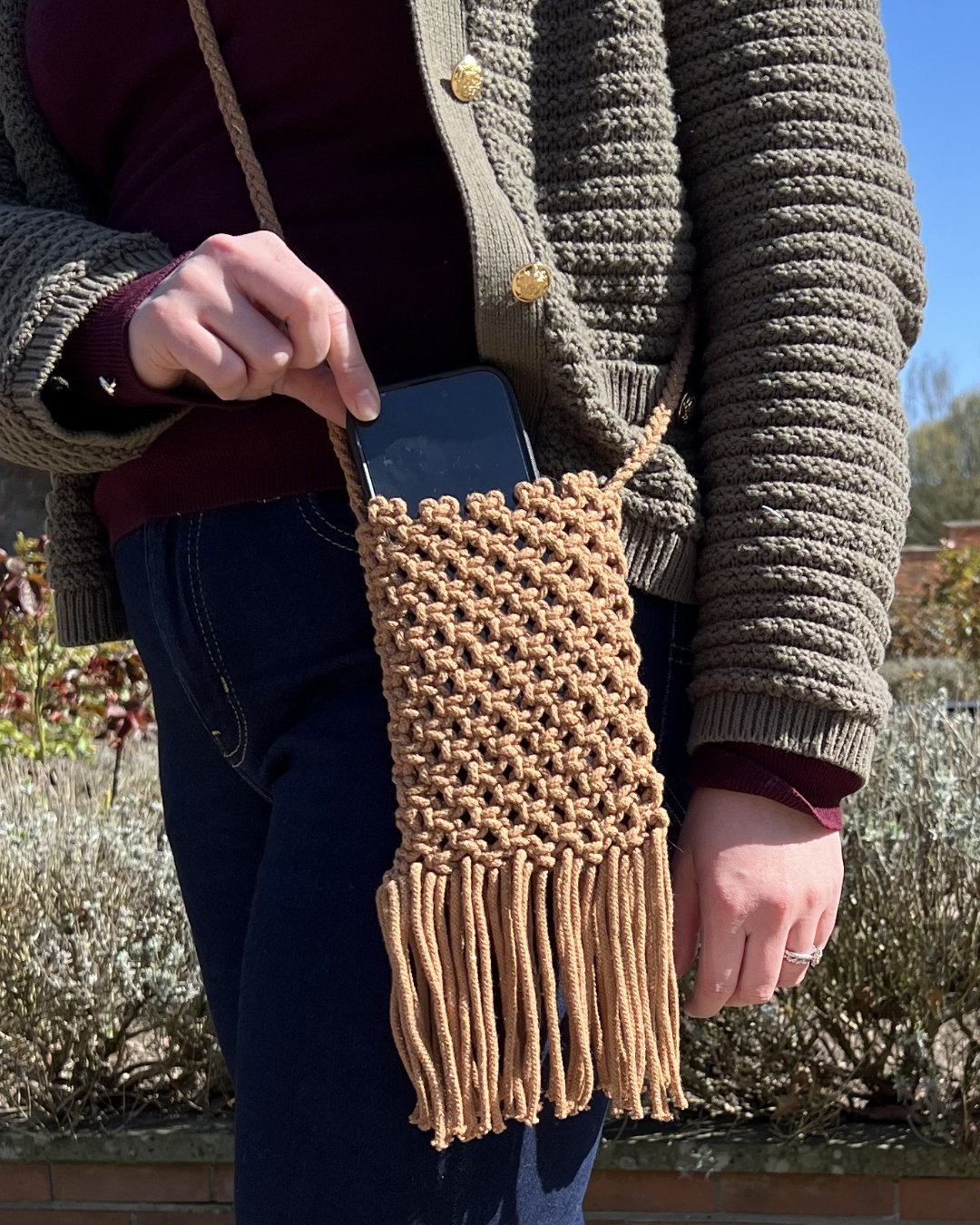 Macramé Over Shoulder Fringed Phone Bag