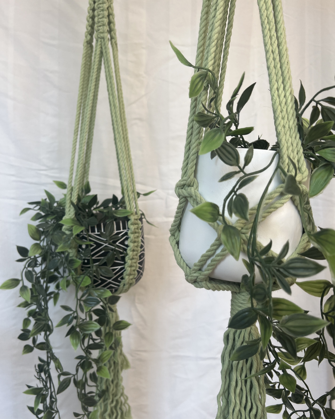 Earthy Green Plant Hangers – Handmade with 100% Recycled Cotton