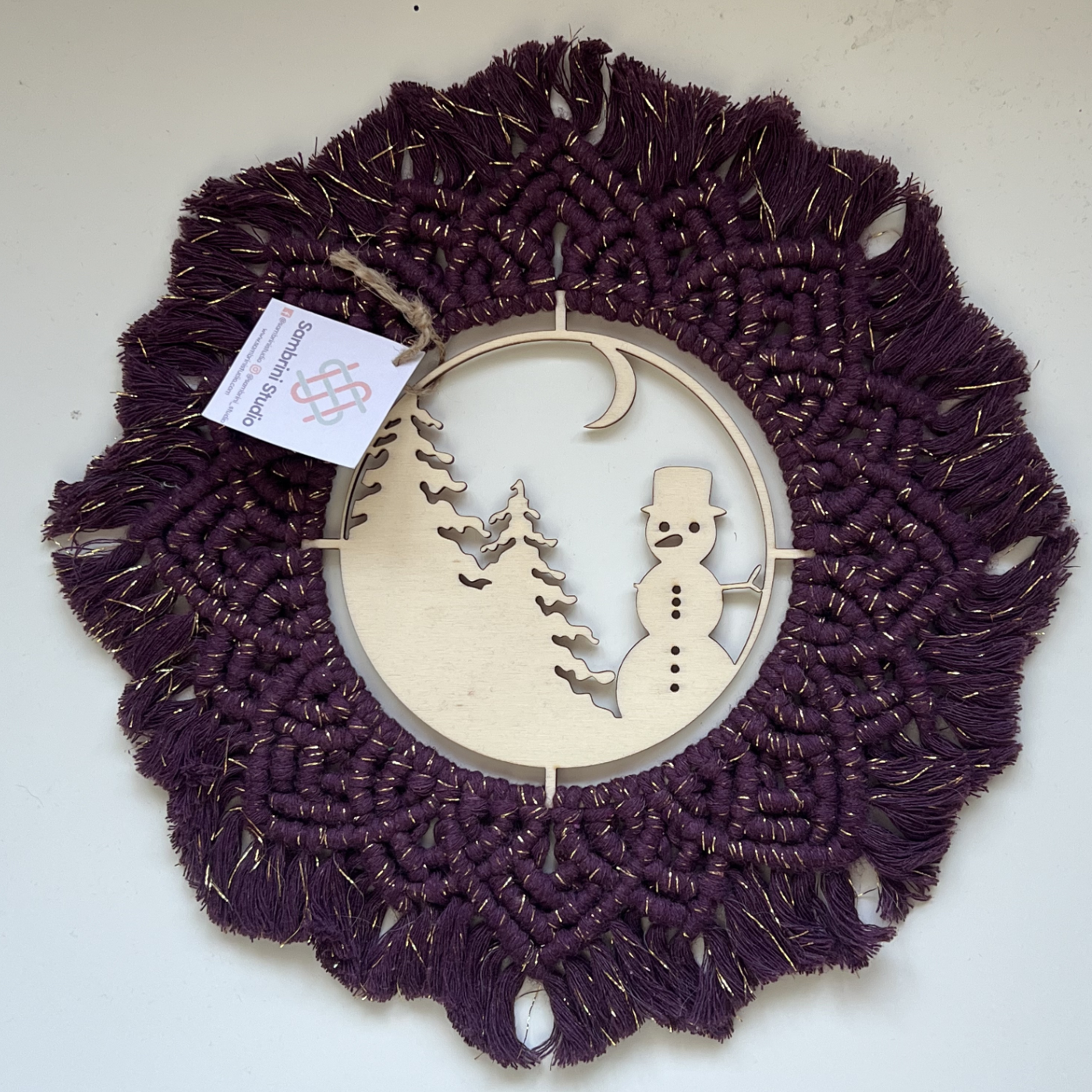 Snowman Wooden Macramé Wreath