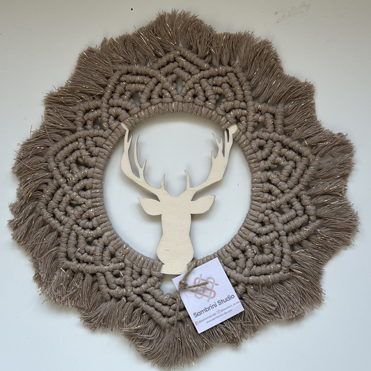 Stag Wooden Macramé Wreath in Golden Sand