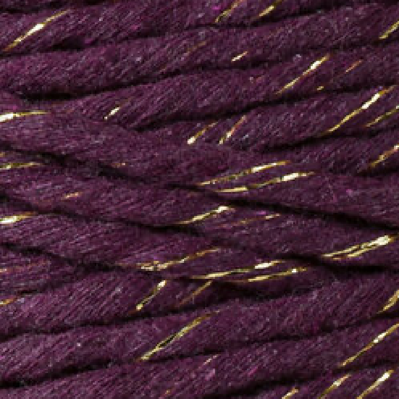 Close-up of purple cord with gold metallic threads