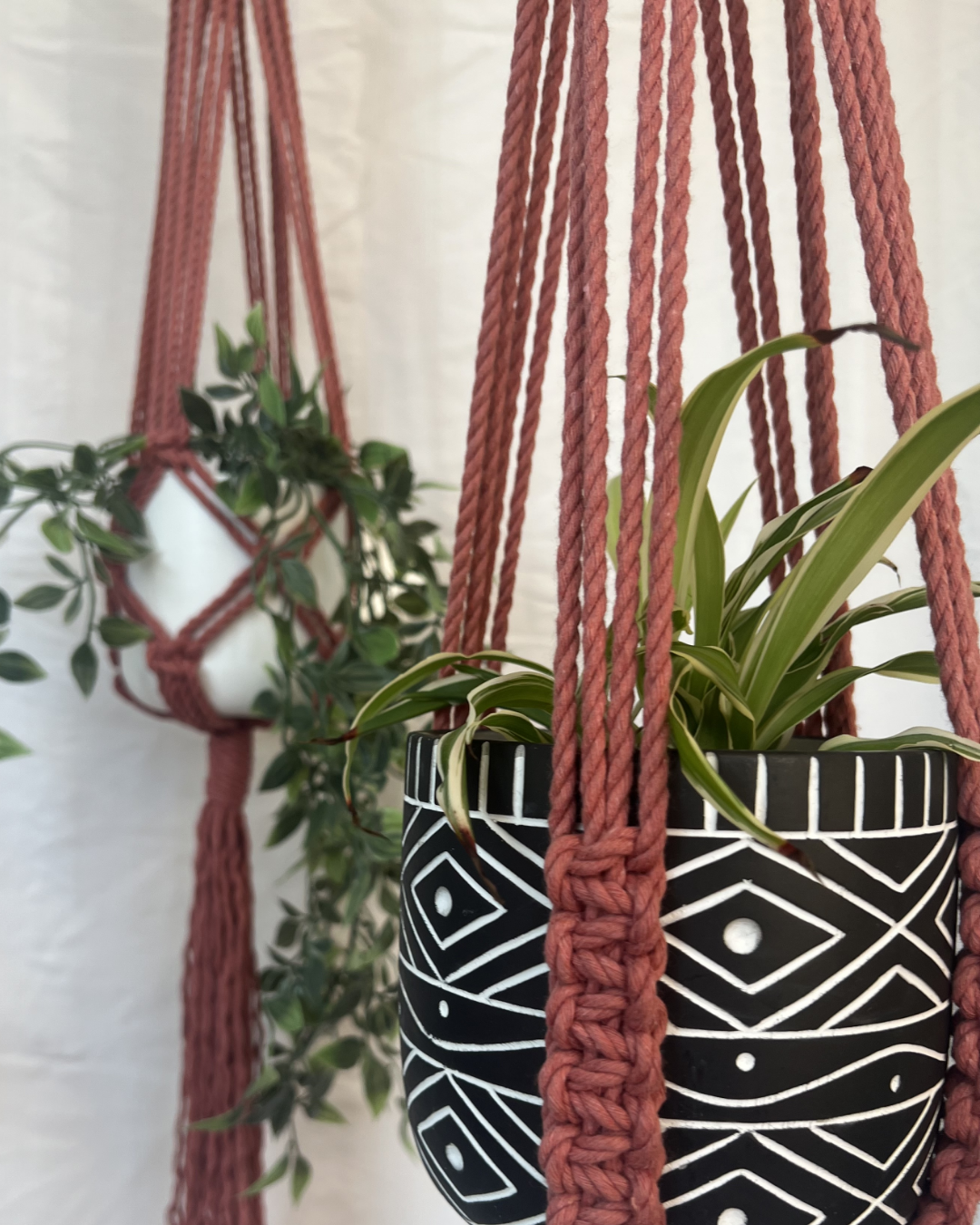 🌸 Soft Pink Plant Hangers – Handmade with 100% Recycled Cotton