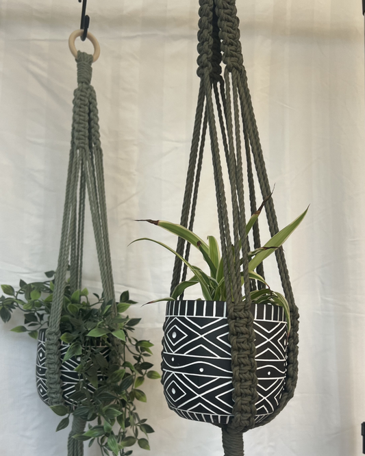 Earthy Green Plant Hangers – Handmade with 100% Recycled Cotton
