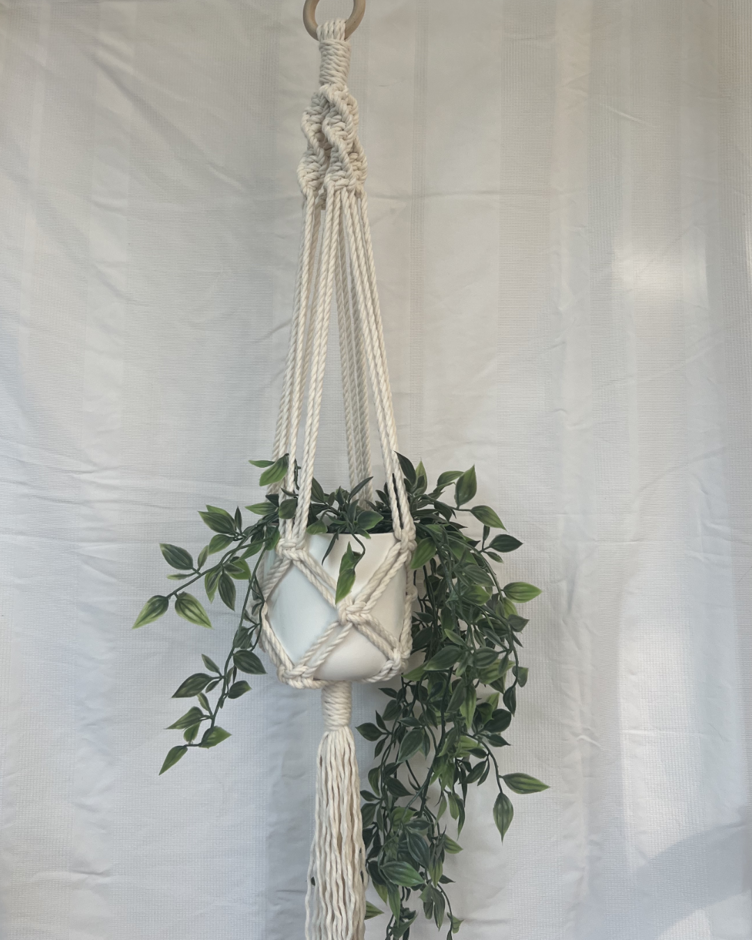 boho hanging plant Boho Plant Hangers – Handmade with Neutral Coloured 100% Recycled Cott – Sambrini Studio