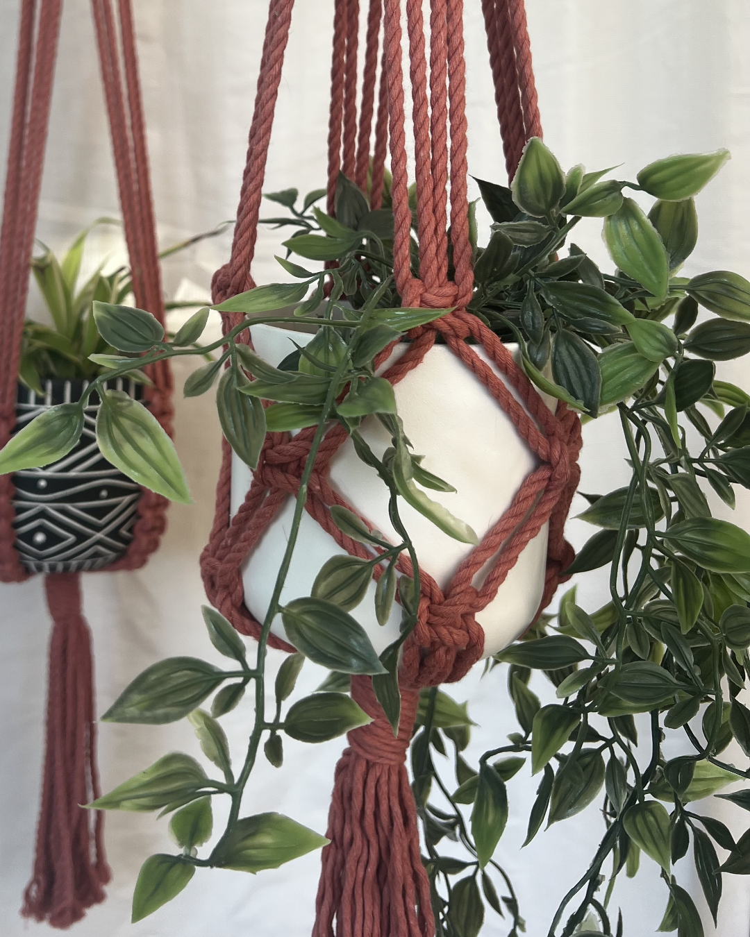 🌸 Soft Pink Plant Hangers – Handmade with 100% Recycled Cotton