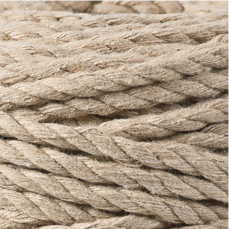 Close-up of braided light beige cord.